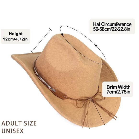 1187 Women Men Fashion Wide Brim Teardrop Crown Felt Western Cowboy Cowgirl main image 4